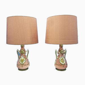 Italian Ceramic & Brass Table Lamps, 1950s, Set of 2