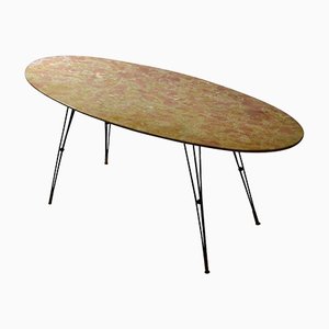 Oval Italian Marble Cocktail Table on Black Spider Legs, 1950s