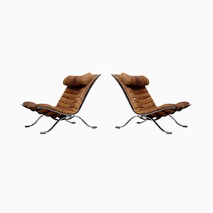 Set aus cognacbraunen Ari Sesseln aus Leder von Arne Norell, 1960er