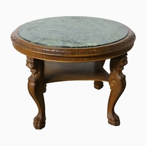 Table Basse Vintage avec Plateau en Marbre et Pieds Sculptés