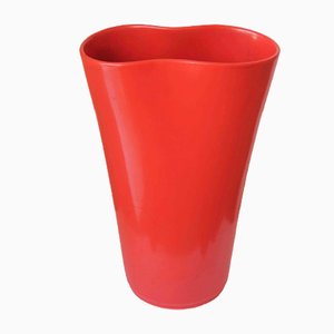 Red Lacquered Ceramic Vase from Pozzi, 1950s