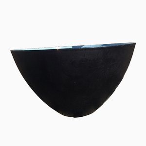 Vintage Enamel Krenit Bowl in Black & Light blue by Herbert Krenchel, 1953