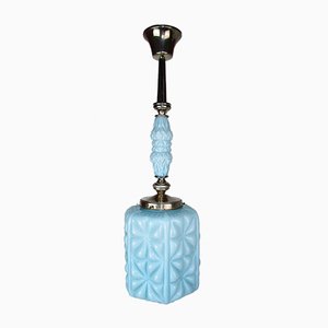 Deckenlampe aus blauem Kristallglas, 1920er