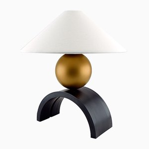 Rolled Steel & Brass U Lamp with Linen Lamphade by Louis Jobst