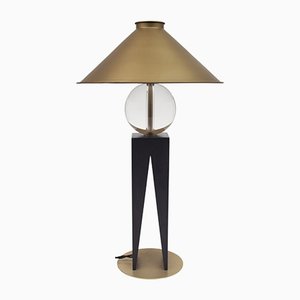 Lampe de Bureau V en Bois Dur, Verre Massif et Laiton par Louis Jobst