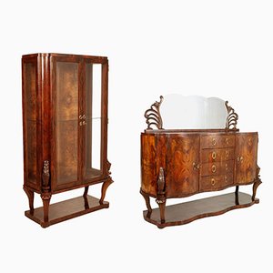 Art Deco Burl Walnut Credenza & Display Cabinet from Testolini & Salviati, 1920s