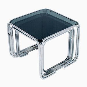 Glass & Chromed Tubular Steel Nesting Tables in the Style of Marcel Breuer, 1950s, Set of 3