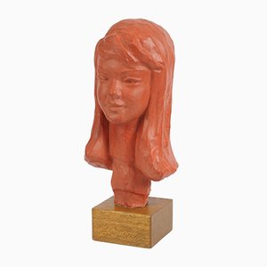 Terracotta Bust of a Girl by Paul Serste, 1950s