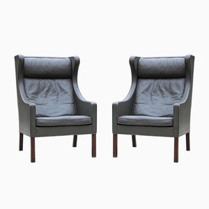 2204 Wing Chairs aus Leder von Børge Mogensen für Fredericia, 1960er, 2er Set