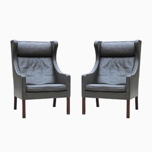 Leather 2204 Wing Chairs by Børge Mogensen for Fredericia, 1960s, Set of 2