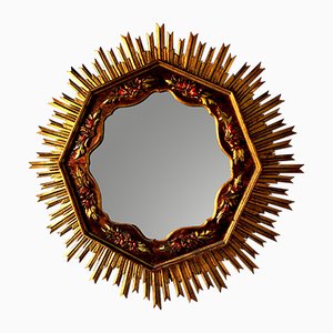 Large Mid-Century Wooden Sunburst Mirror, 1950s