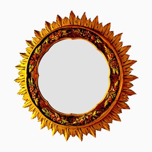 Specchio a forma di sole vintage in legno, anni '60