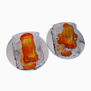 Apliques brutalistas en naranja de cristal de Murano de Paolo Venini para SALIR Murano, años 70. Juego de 2
