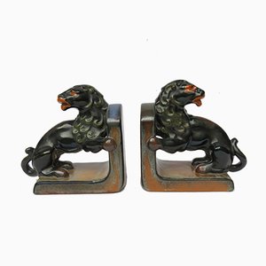 Serre-Livres Lion Art Déco en Céramique de Carstens Georgenthal, 1920s, Set de 2