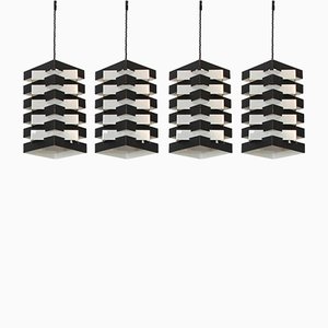 Black & Aluminium Pendant Lamps by Hoogervorst for Anvia, 1960s, Set of 4