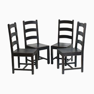 Ebonized Solid Oak Art Deco Dining Chairs, 1930s, Set of 4