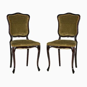 French Art Nouveau Mahogany & Velvet Side Chairs, 1910s, Set of 2