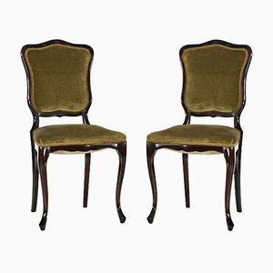 Set of French Art Nouveau Mahogany & Velvet Side Chairs, 1910s