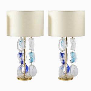 Mid-Century Italian Glass & Brass Table Lamps from Mazzega, 1960s, Set of 2