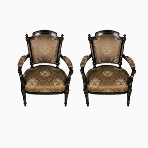 Antike Louis XVI Sessel mit Gestell aus ebonisiertem & teilweise vergoldetem Holz, 2er Set