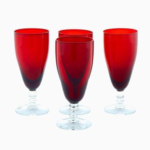 Bicchieri rossi artistici di Monica Bratt, Scandinavia, anni '50, set di 4