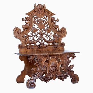 19th-Century Heavily Carved Walnut Chair