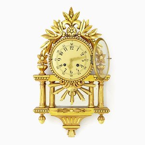 Swedish Gilt Carved Wood Wall Clock, 1940s