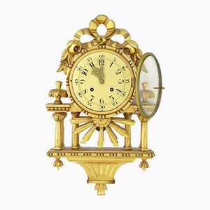 Mid-Century Swedish Gilt Carved Wood Wall Clock, 1940s