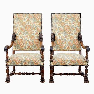 Fauteuils Antiques en Noyer Sculpté, France, Set de 2