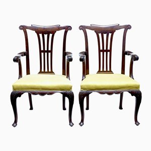 Antique Chippendale Mahogany Armchairs, Set of 2
