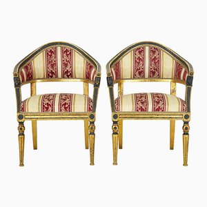 Antike schwedische vergoldete & ebonisierte Armlehnstühle, 2er Set