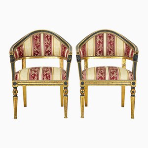 Fauteuils Antiques en Bois Doré et Noirci, Suède, Set de 2