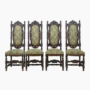 19th-Century Carved Oak Dining Chairs, Set of 4