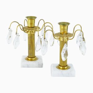Ornate Cut Glass Candleholders, 1930s, Set of 2