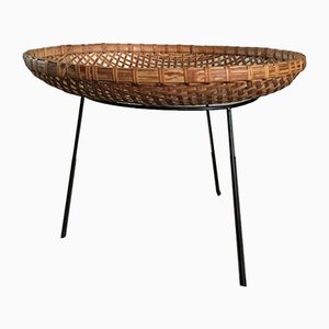 Vintage Rattan Basket Side Table