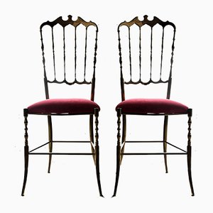 Set mit Chiavari Stühlen aus Messing & rotem Samt, 1950er