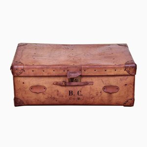 Vintage Brown Leather Trunk, 1920s