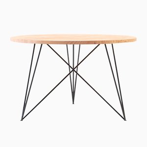 Large Oak & Steel Round Table by Philipp Roessler for NUTSANDWOODS