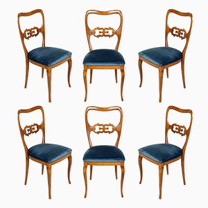 Vintage Velvet Dining Chairs, 1940s, Set of 6