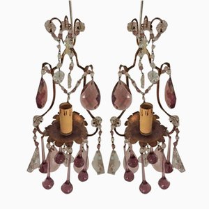 Appliques Murales Antiques en Bronze et Verre, Set de 2