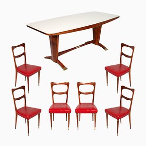 Dining Table and Chairs by Melchiorre Bega for La Permanente Mobili Cantù, 1940s, Set of 7