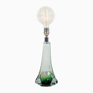 Tischlampe aus grünem Glas von Val Saint Lambert, 1950er