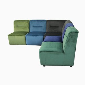 Velvet Module Sofa, 1970s, Set of 5