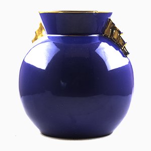 Mid-Century Vase in Dunkelblau & Gold von Raymond Chevalier für Boch Keramis, 1950er