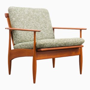 Teak & Green Upholstery Armchair, 1960s