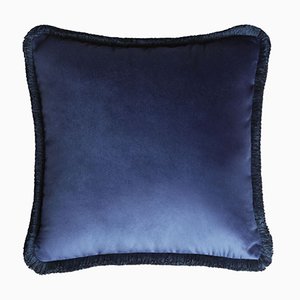 Major Collection Cushion in Blue Velvet with Fringes from Lo Decor