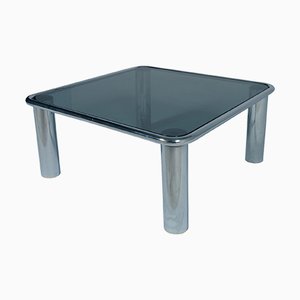 Mid-Century Modern Smoked Glass & Chrome Coffee Table by Mario Bellini