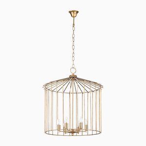 Lustre Moyen avec Chaîne Cage par Niccolo De Ruvo pour Brass Brothers