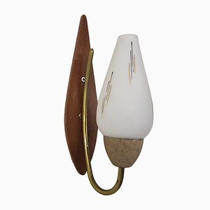 Lámpara de pared de madera y vidrio, años 50