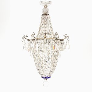 Lámpara de araña inglesa con cesta de cristal, años 20